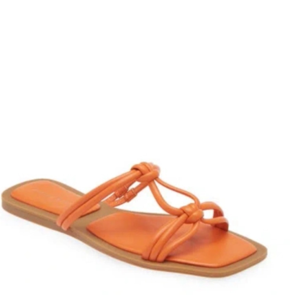 Azalea Wang Stetson Orange Strappy Sandals Square Toe Slide Sandals 7 NWT